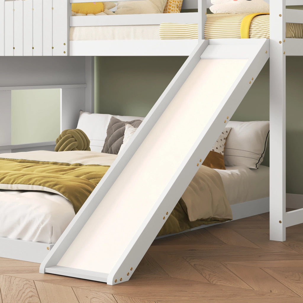 Letto a Castello Letto 3 Posti con Scivolo; Sponda e Scala; 90×200 cm e 140×200 cm; senza Materasso