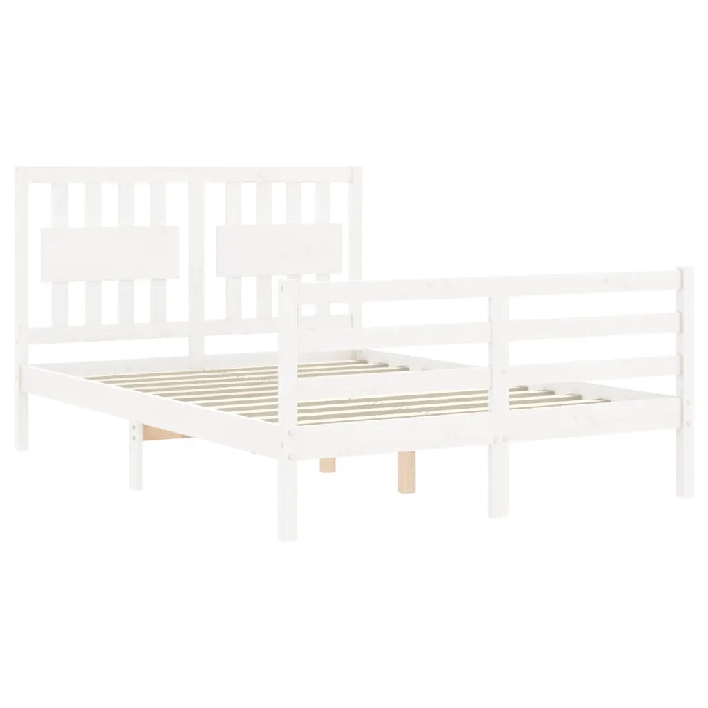 Giroletto con Testiera-Struttura Letto con testiera Bianco 140x190 cm in Legno Massello 124857