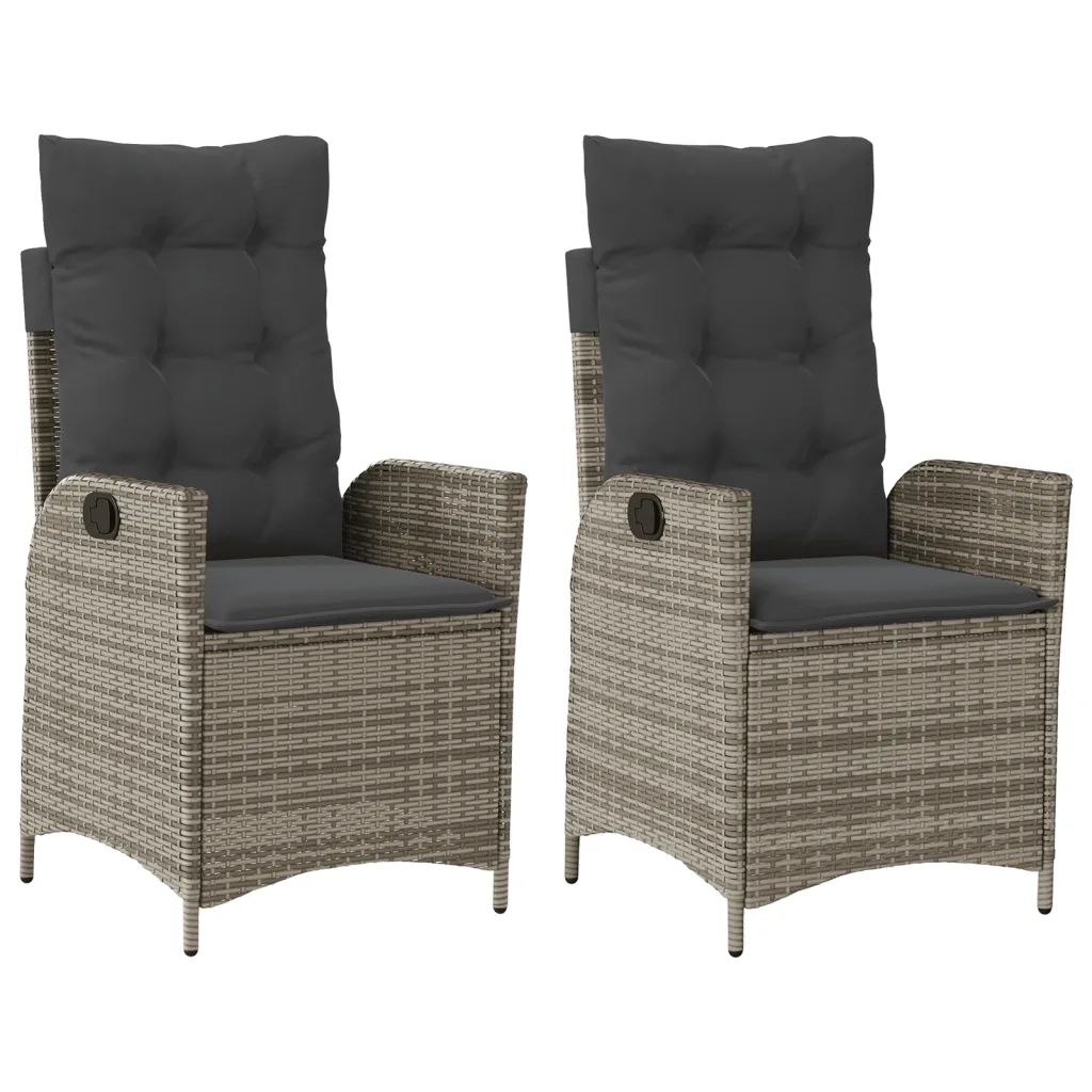 Sedie da Giardino Reclinabili 2 pz | Sedie da Esterno e Cuscini Grigio Polyrattan
