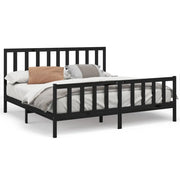 Letto matrimoniale | Letto per adulti | Giroletto Nero in Legno Massello di Pino 200x200 cm
