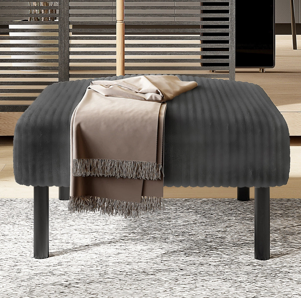 Pouf in corduroy grigio 56 x 51 x 39 cm con struttura in metallo; versatile per soggiorno e camera da letto