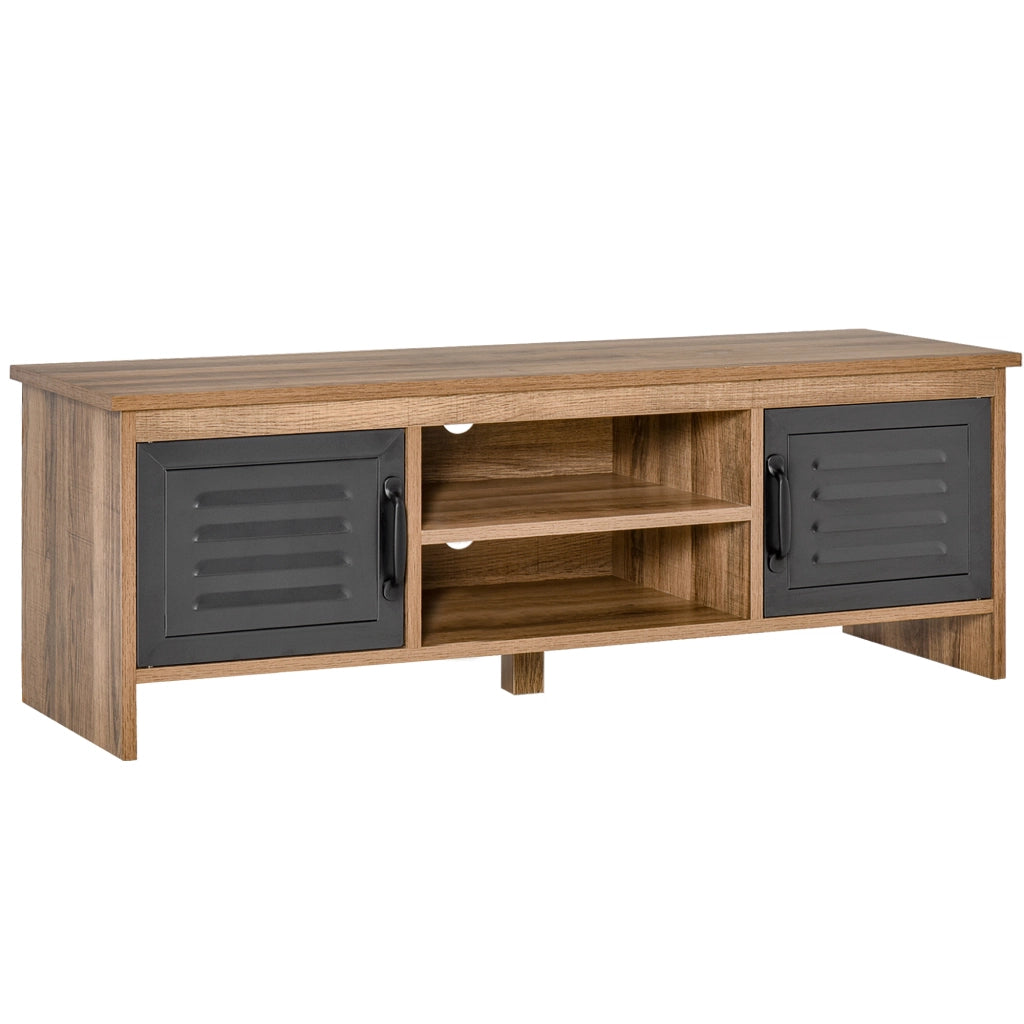 Mobile TV con ante metalliche e ripiani aperti ¨C Zephmum ¨C 109x35x38 cm Legno Naturale e Grigio