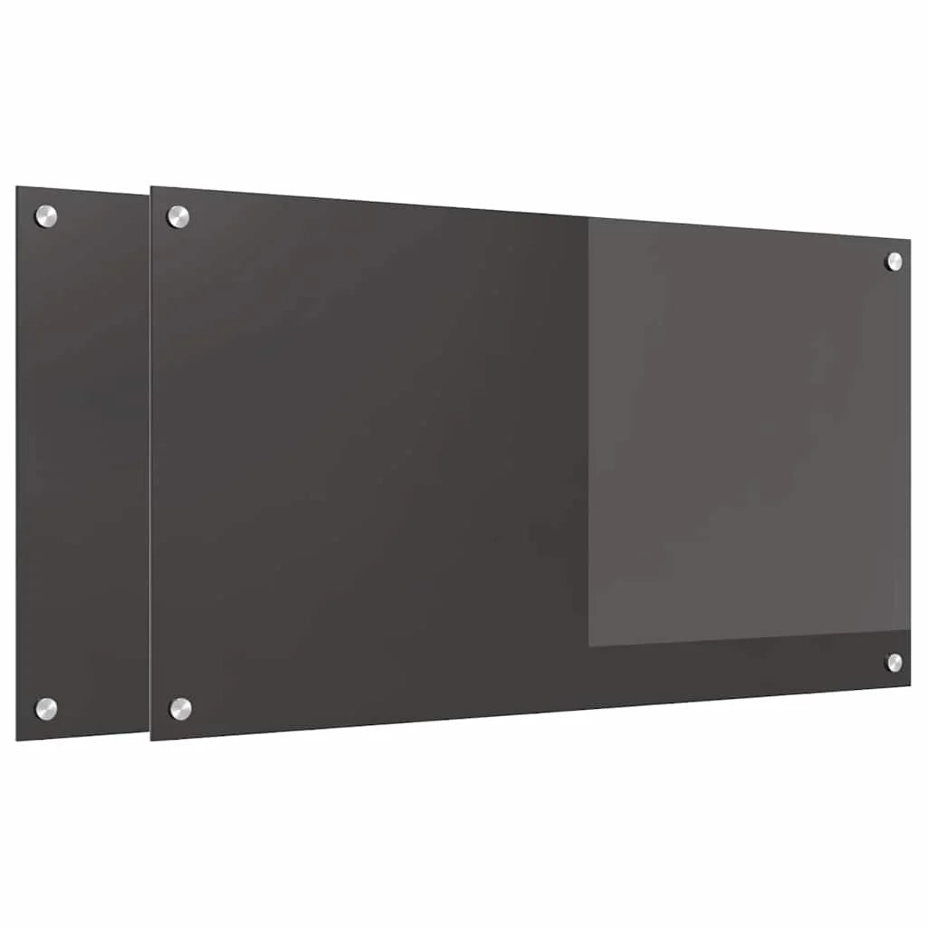 Set di 2 paraschizzi da cucina moderni ed eleganti 90 x 50 cm resistenti al calore in vetro temperato grigio scuro 02_0056245