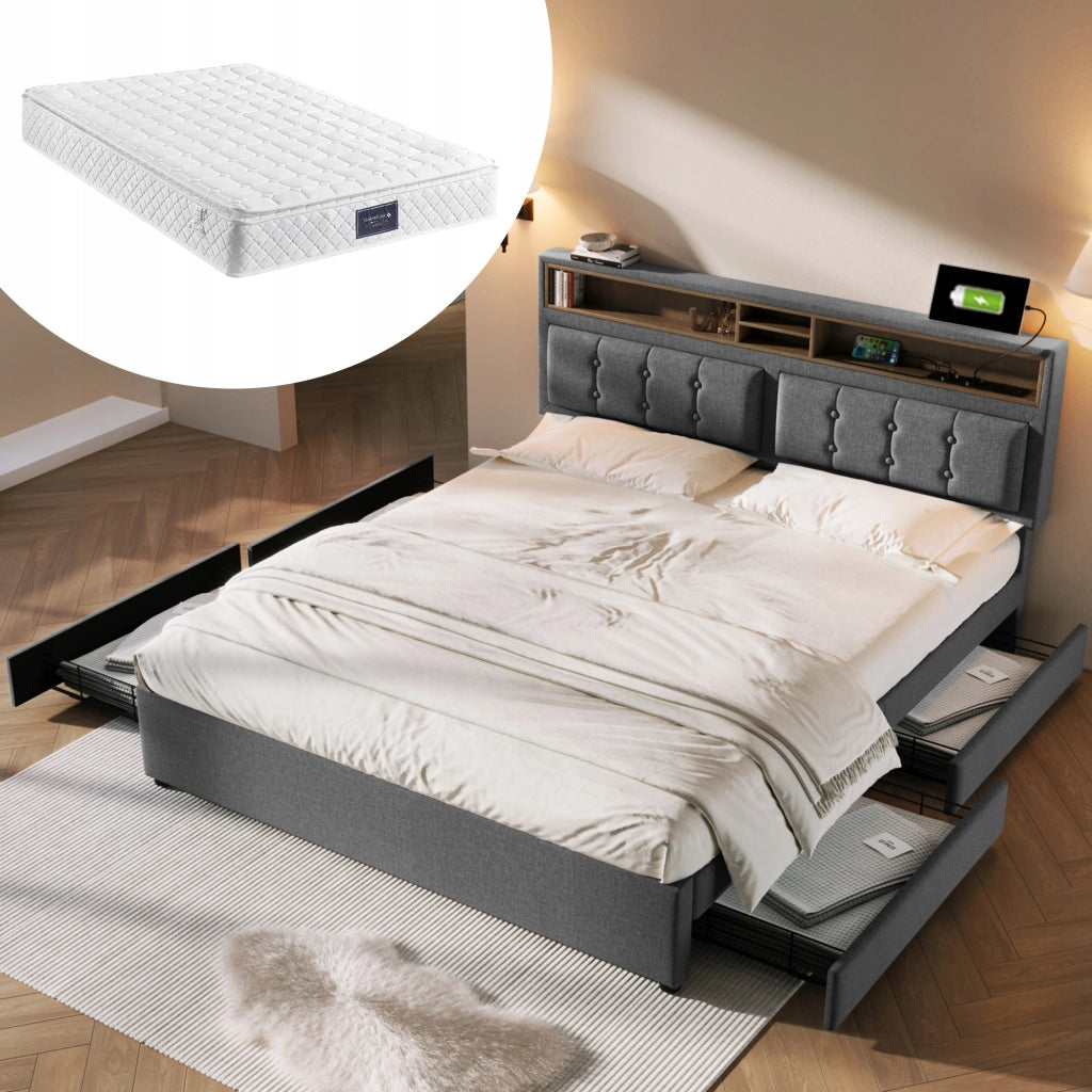 Letto imbottito 160x200 - Xylo - 4 cassetti USB testiera regolabile