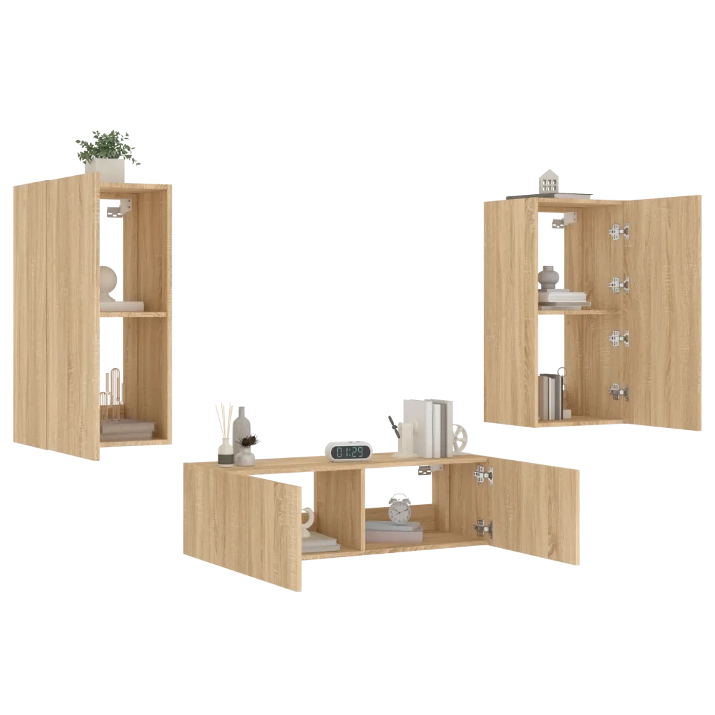 Mobili TV a Muro 3pz con Luci LED Rovere Sonoma 3216876