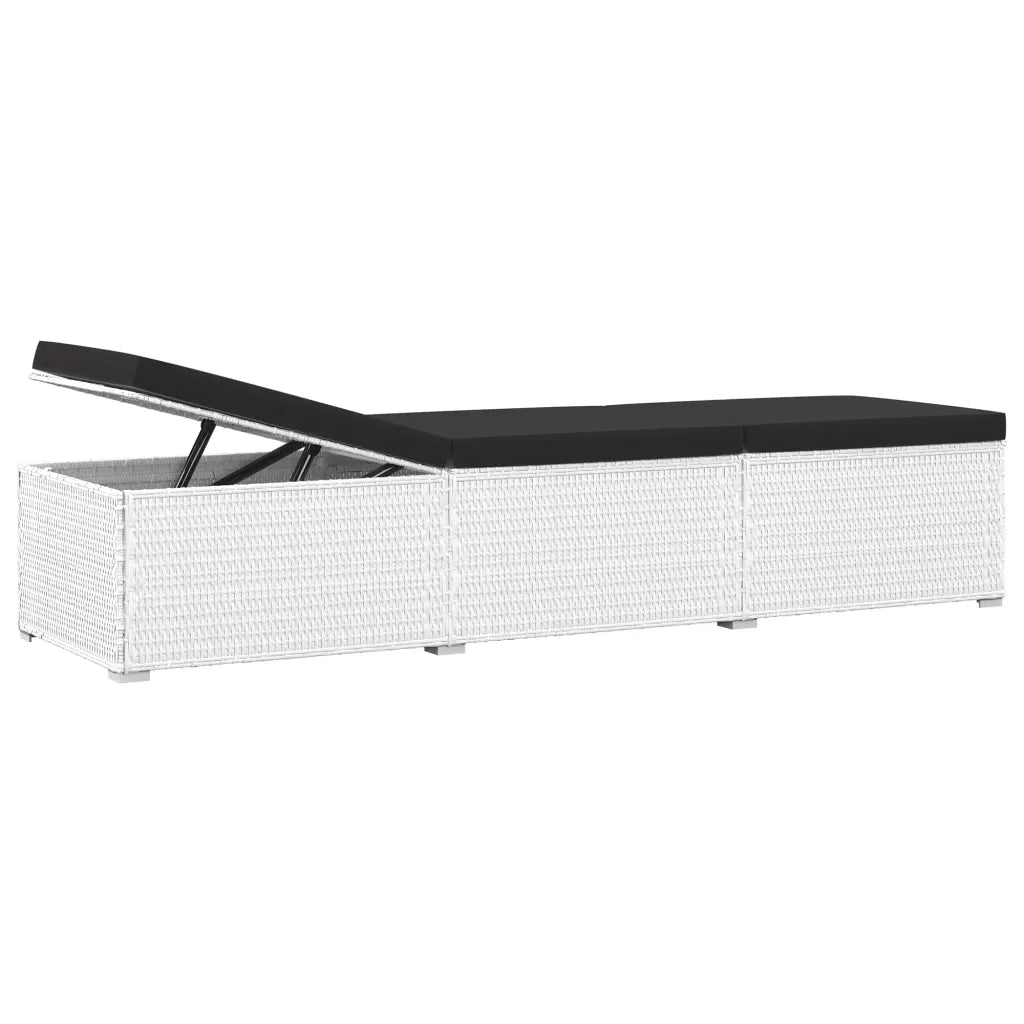 Lettino Prendisole Cuscino e Tavolino da Tè Polyrattan Bianco 46229