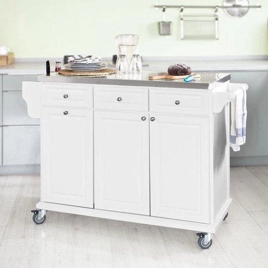 Cucina mobile - Cassetto - Armadio cucina - Acciaio inossidabile - 3 ante - Bianco - MDF - 107 x 95 x 48,5 cm