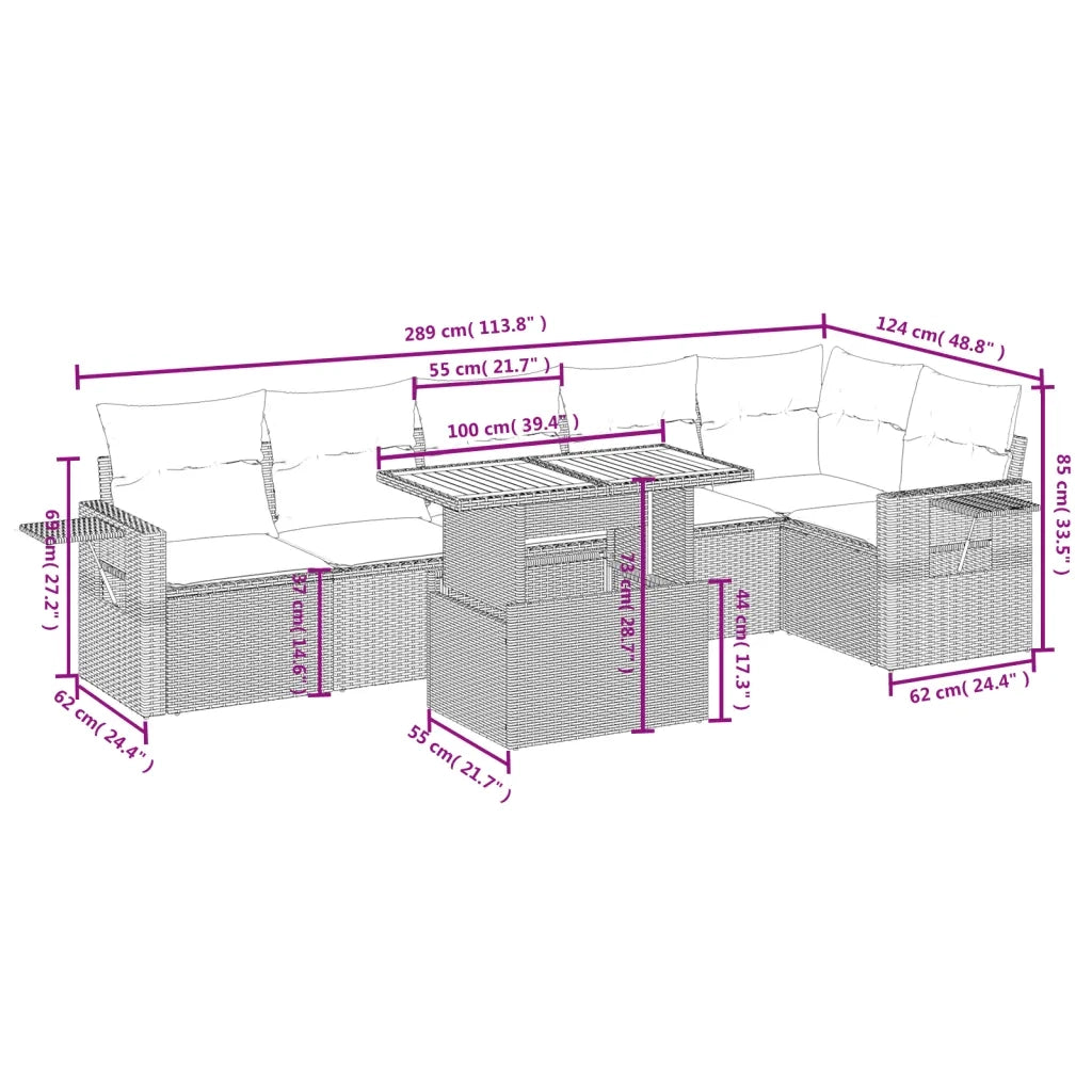 Set Divani da Giardino con Cuscini 7pz Nero Polyrattan 3271763