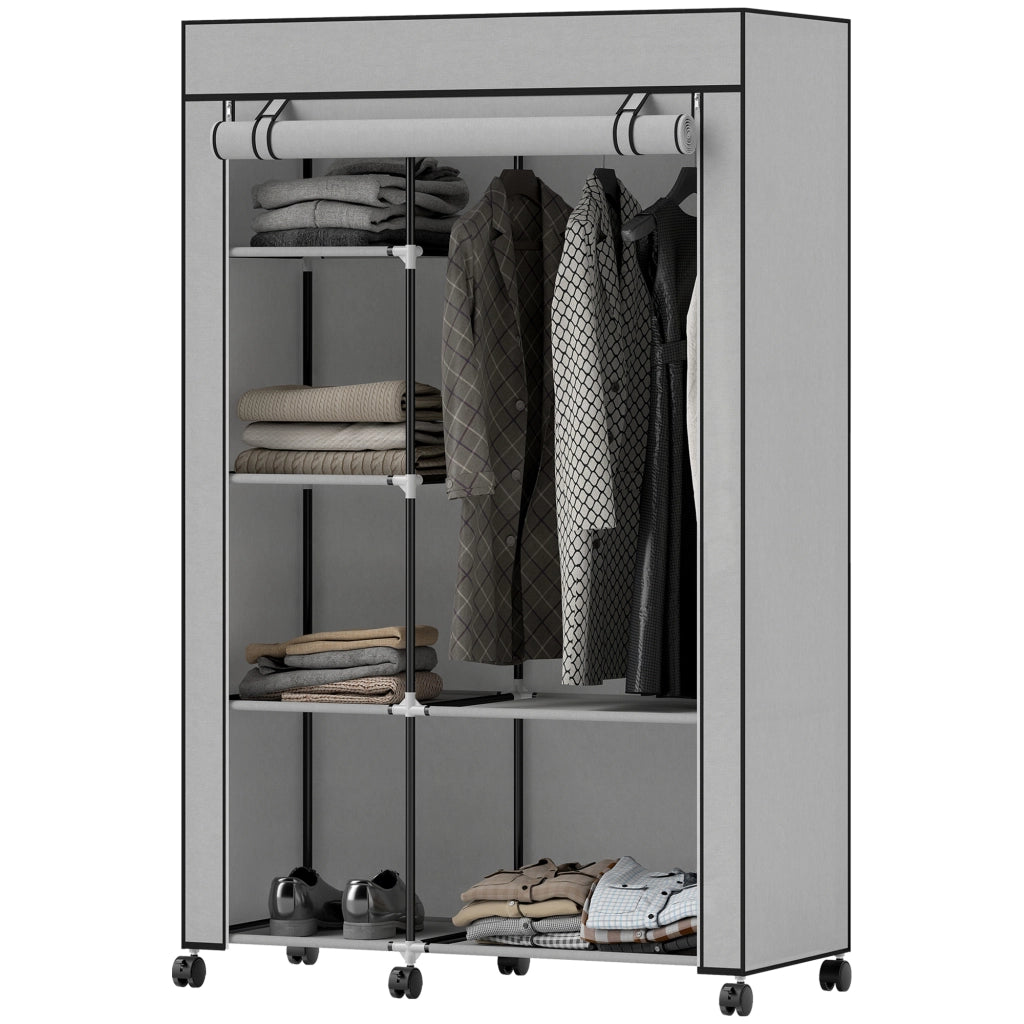 Armadio scorrevole in tessuto con appendiabiti e ripiani ¨C Zephmum ¨C 103x43x162,5cm grigio