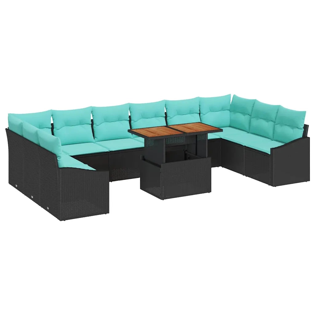 Set da Pranzo per Giardino 11 pcs Nero e Verde acqua