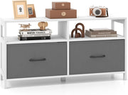 Cassettiera in Tessuto, Cassettiera con 2 Cassetti e 2 Ripiani Aperti, con Contenitori in Tessuto e Ampio Piano, per Camere da letto, Soggiorno e Ingresso, 100 x 30 x 53 cm