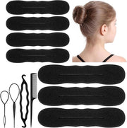 Kit per fare chignon 11 pezzi Spugna morbida inclusa 3 Grandi 4 Piccoli Dischi per chignon 3 Pezzi Strumenti per torsione e Donut flessibile per chignon per donne e ragazze Nero