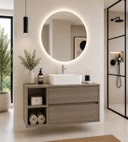 Mobile bagno con top in legno e lavabo da appoggio ORIGENBATH ZEUS senza specchio 80x45 cm Sinistra rovere smoky