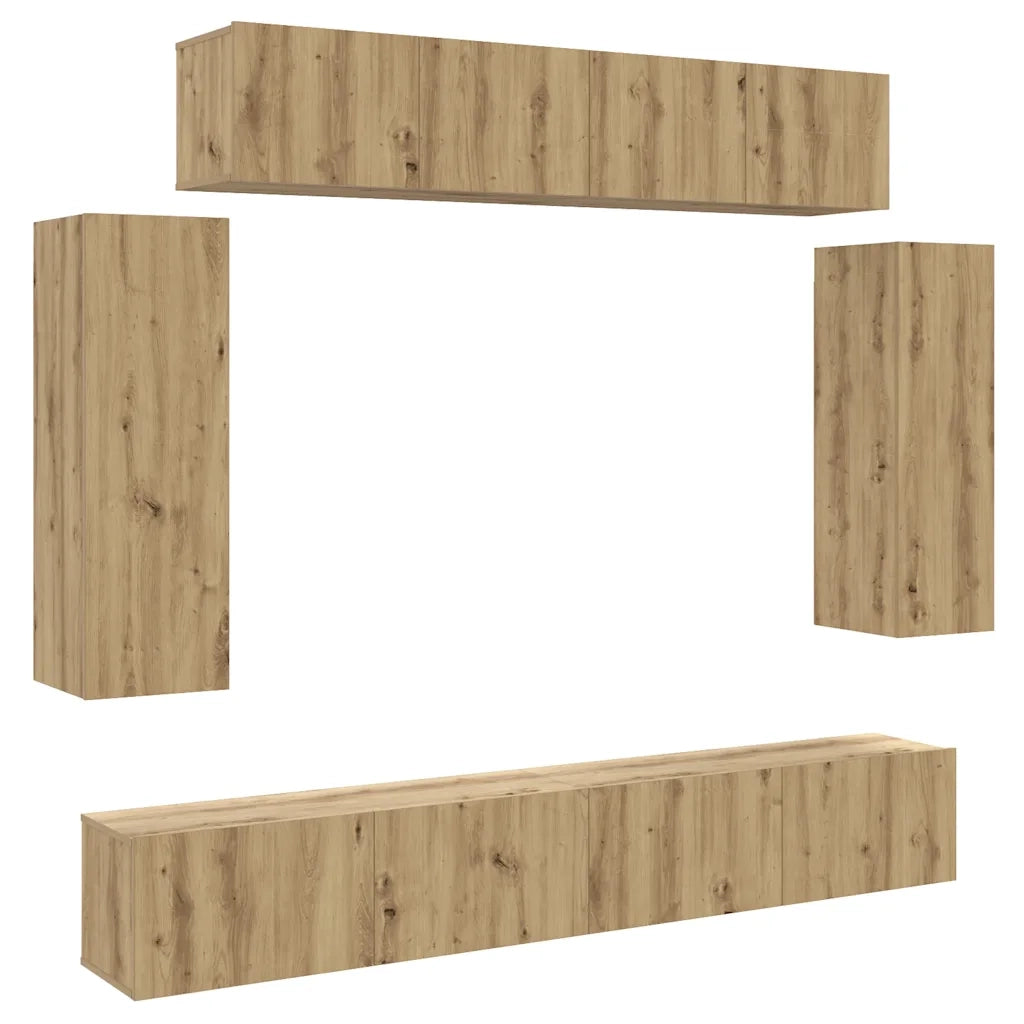 Set Mobile TV 6 pz Montato a Parete Rovere in Legno Multistrato