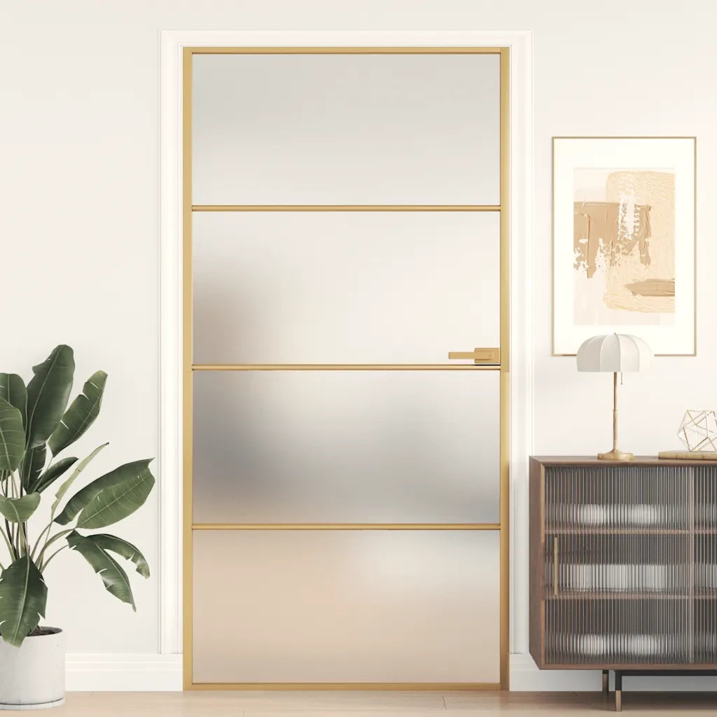 Porta Interni Sottile Oro 102,5x201,5 Vetro Temperato Alluminio 155139