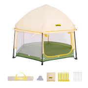 Box bambini pieghevole pop-up 150x150x105 cm con tettuccio parasole e borsa; verde e giallo