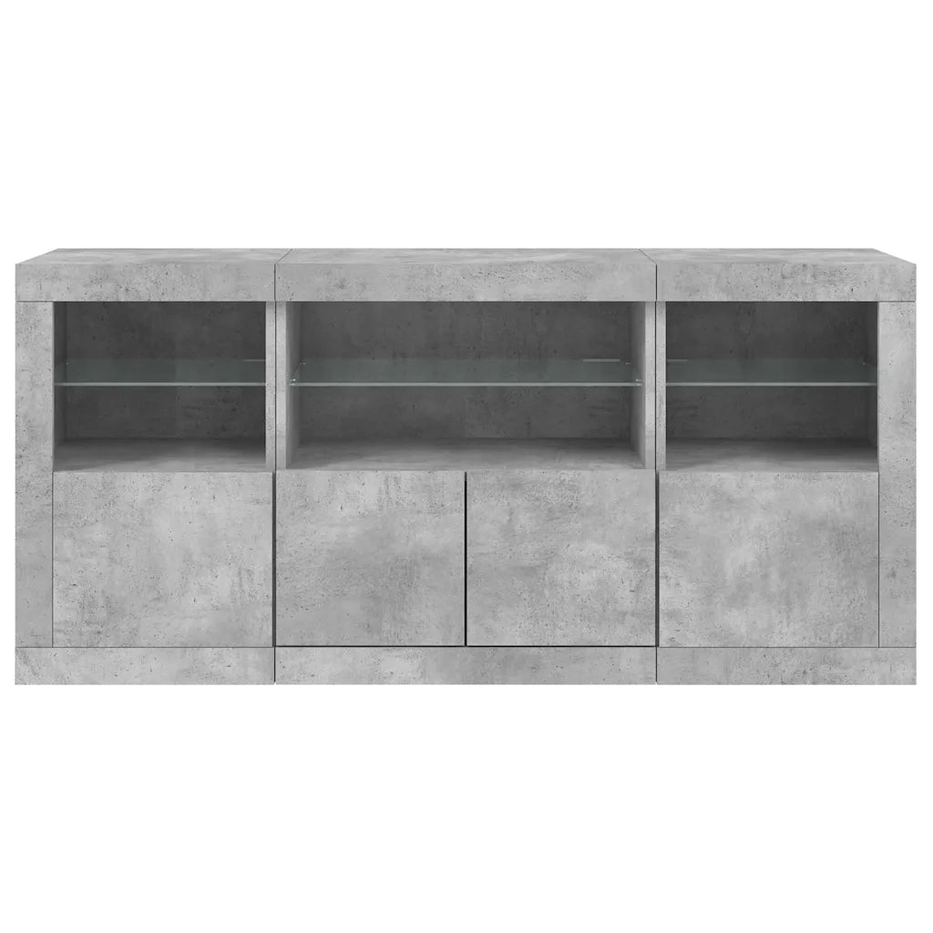 Credenza con Luci LED-Buffet-Armadio da cucina Grigio Cemento 142,5x37x67 cm 522116