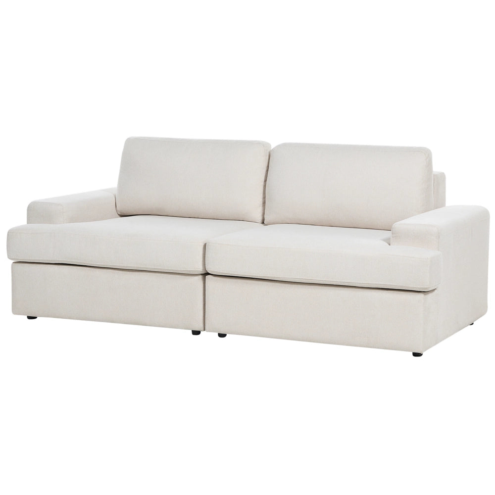 Set da salotto in tessuto beige chiaro imbottito a 4 posti con poltrona, schienale imbottito, divano classico per il soggiorno.