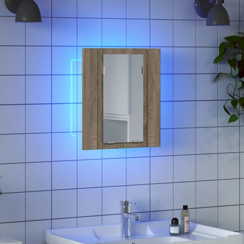 Armadietto a Specchio con Luci LED Rovere Sonoma in Acrilico 804951
