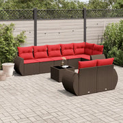 Set Divani da Giardino 9 pz con Cuscini Marrone in Polyrattan 3221633