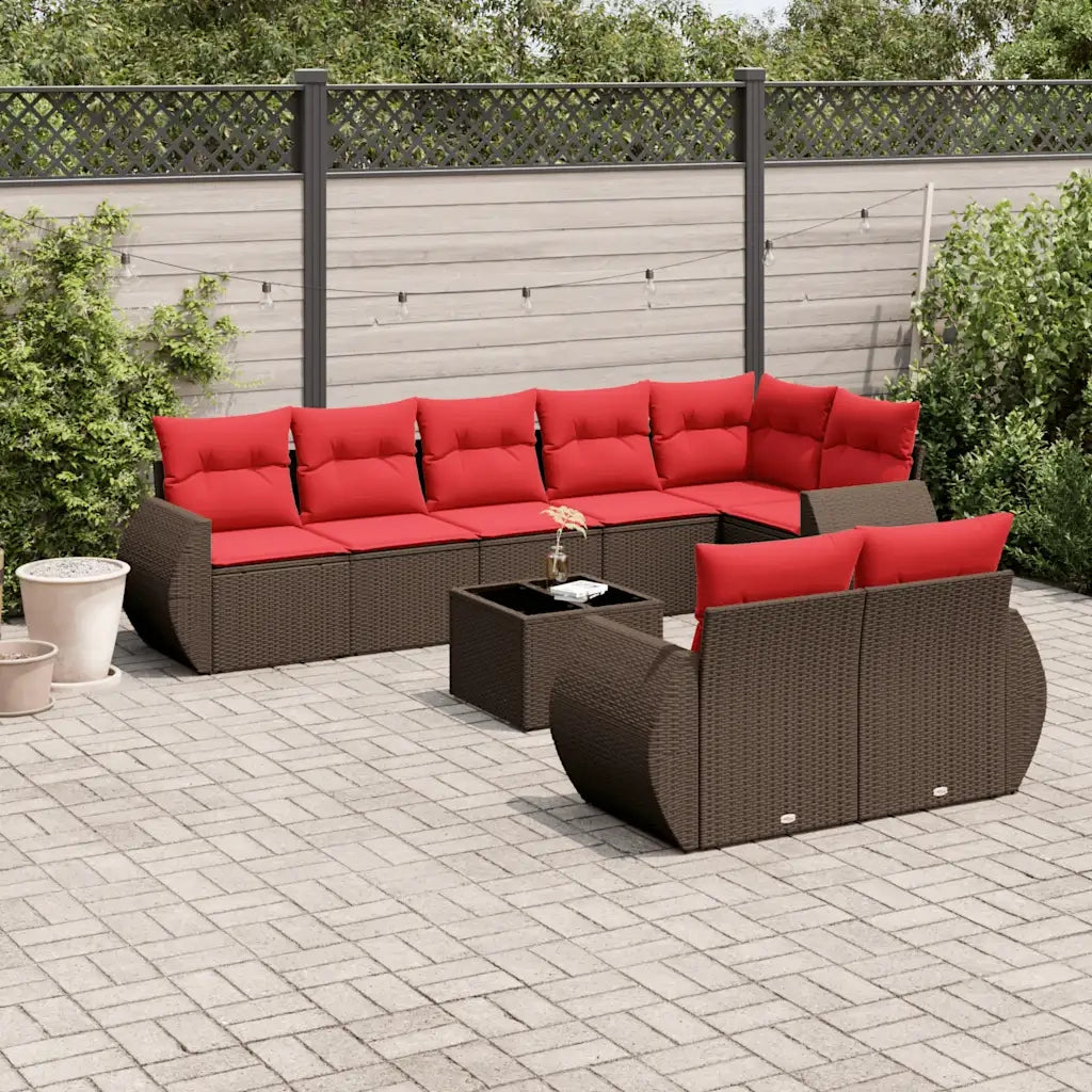Set Divani da Giardino 9 pz con Cuscini Marrone in Polyrattan 3221633