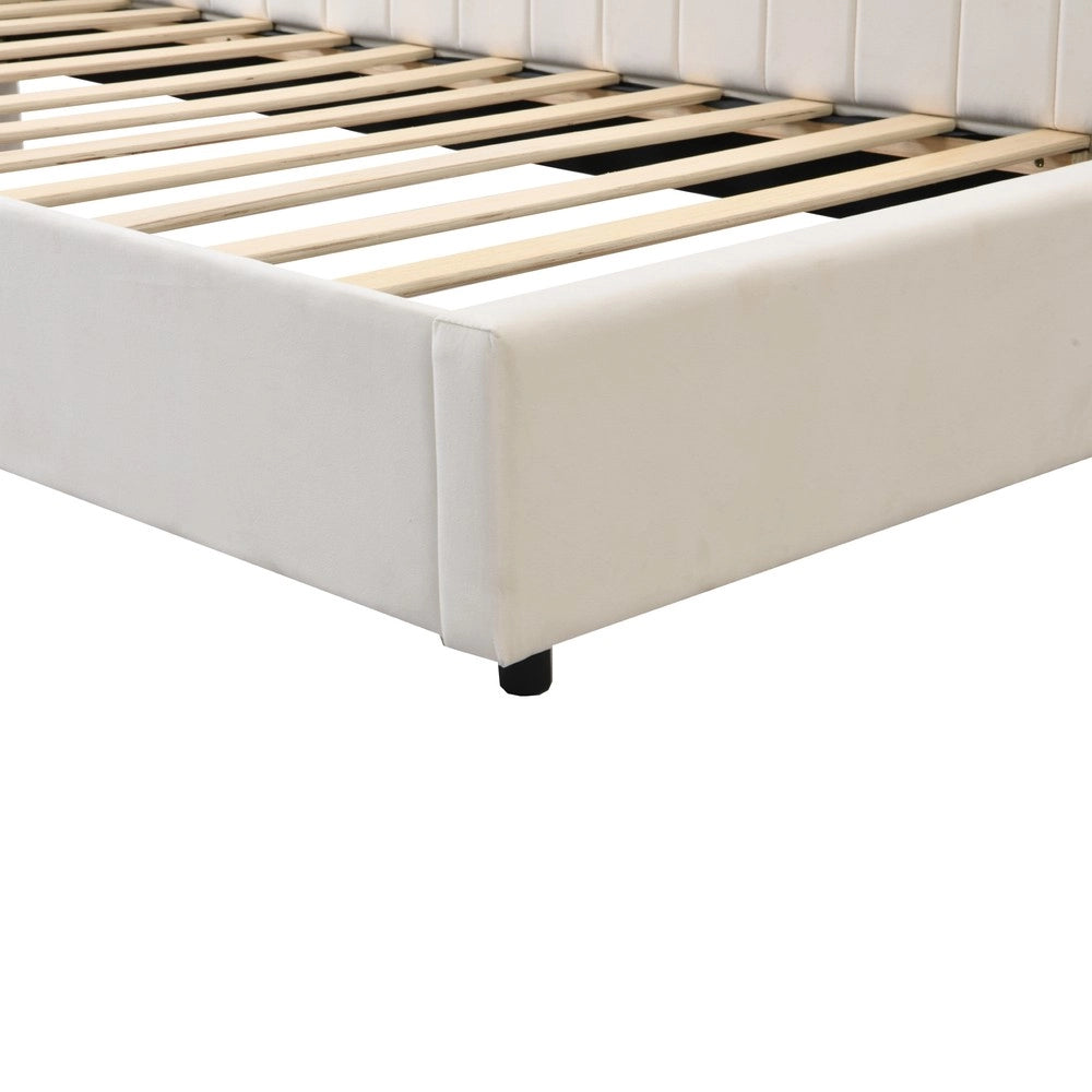Letto Imbottito Singolo con Rete a Doghe ¨C MINIMAL ¨C Velluto Beige 90x200
