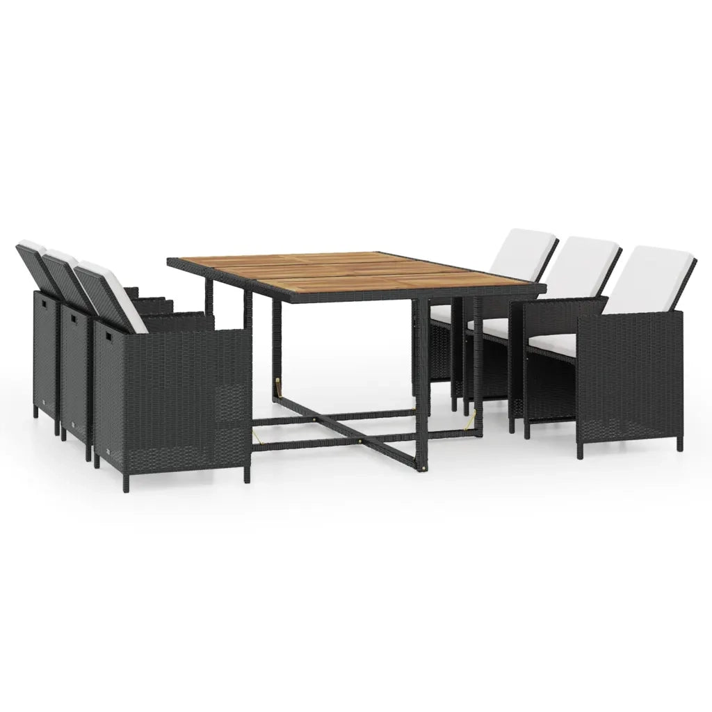 Set da Pranzo da Giardino 11 pz con Cuscini in Polyrattan Nero 42550