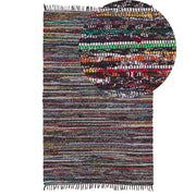 Tappeto da Zona Scuro Multicolore Cotone Poliestere 140 x 200 cm A Righe con Frangia Rettangolare Fatto a Mano Boho Eclettico