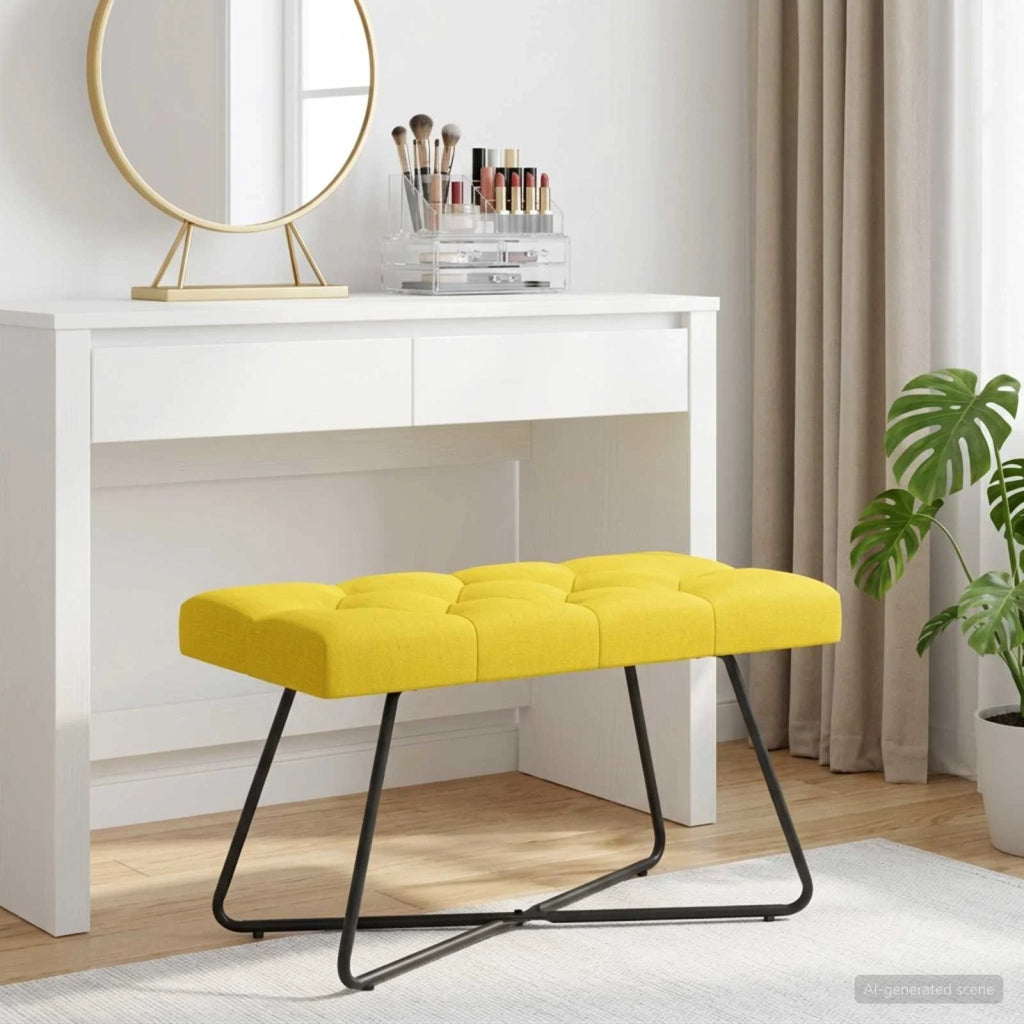 Panchina con bottoni imbottiti Giallo Chiaro 80 x 40 x 46 cm 42038367
