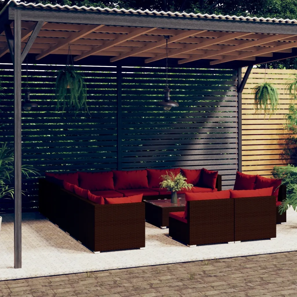 Set Divani da Giardino 14 pz con Cuscini in Polyrattan Marrone cod mxl 34836