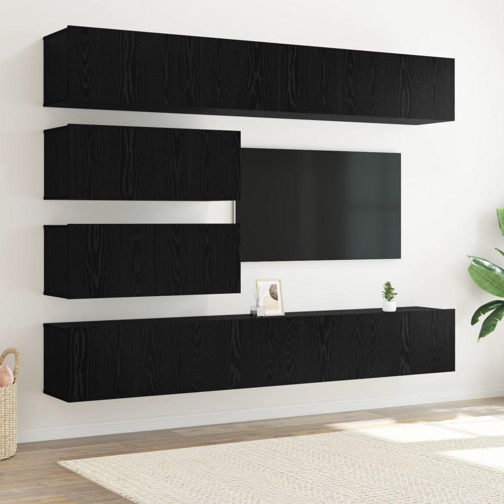 Set di Mobili TV da 10 Pezzi - Mobile Montato a Muro in Legno ingegnerizzato Quercia Nera