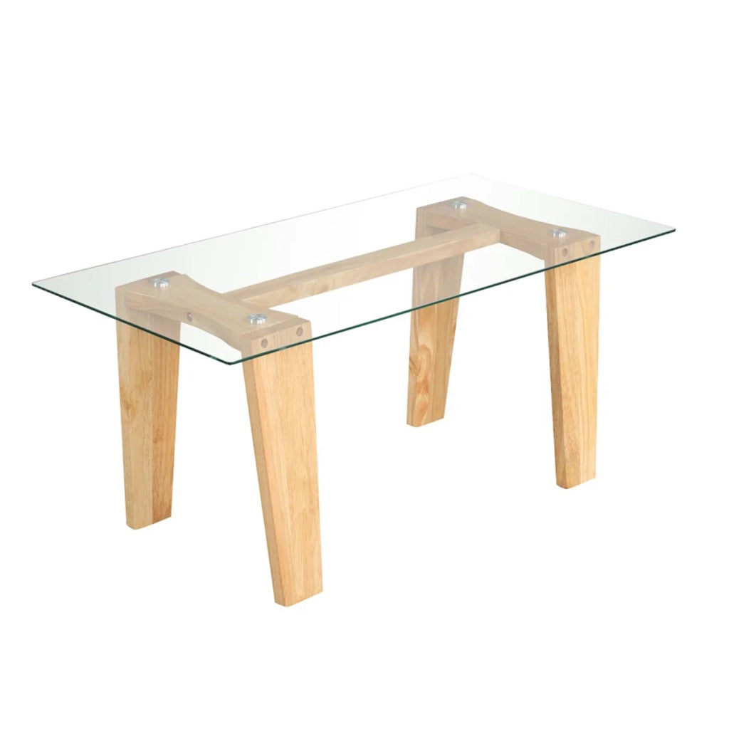 Tavolino rettangolare 100 x 50 x 41 cm multifunzionale design minimalista realizzato in vetro temperato trasparente e legno di caucciù naturale 20_0013773