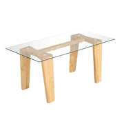 Tavolino rettangolare 100 x 50 x 41 cm multifunzionale design minimalista realizzato in vetro temperato trasparente e legno di caucciù naturale 20_0013773