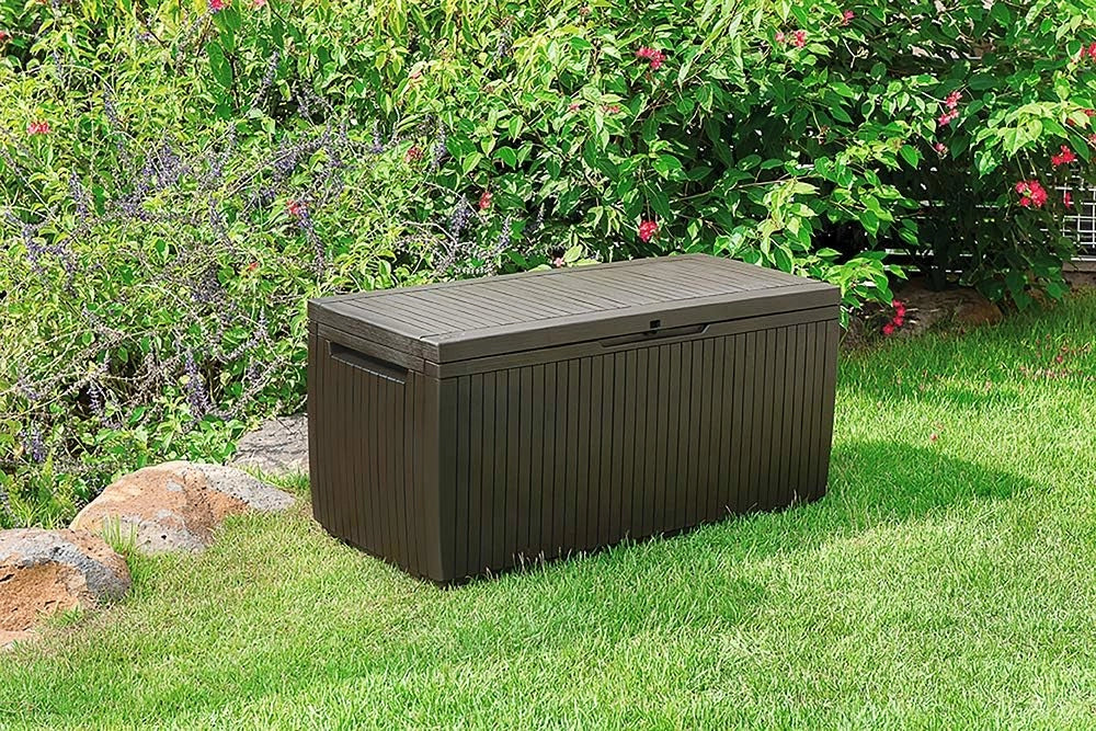 Cassapanca da Giardino Springwood 305 Litri in Resina Effetto Legno Colore Brown Lucchettabile e Utilizzabile come Seduta Keter