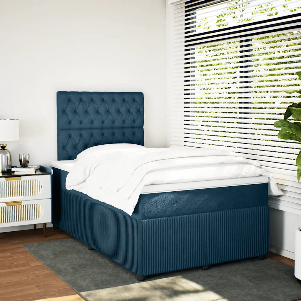 Giroletto a Molle con Materasso Blu Scuro 120x200 cm in Velluto