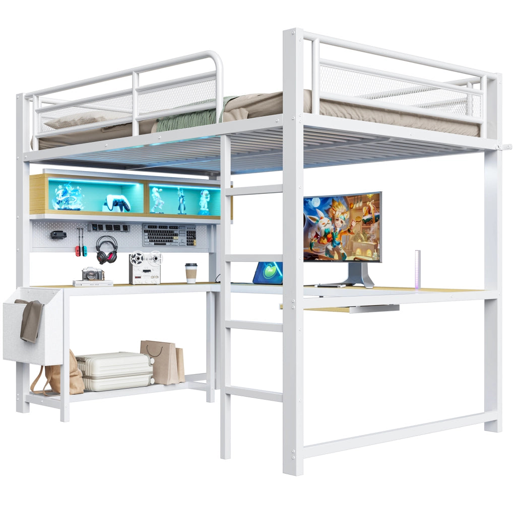 Letto a soppalco gaming 140x200 cm con scrivania e LED