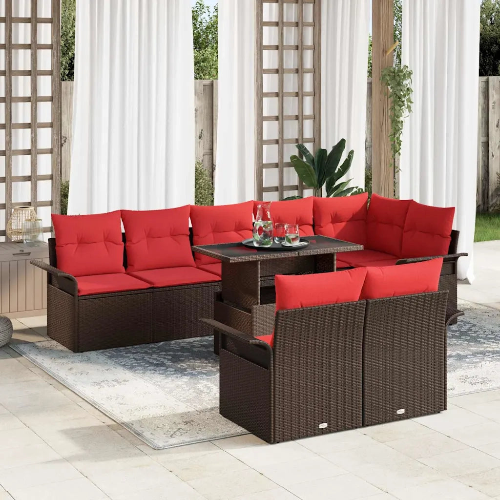 Set Divano da Giardino 9 pcs Marrone Rattan in Polipropilene