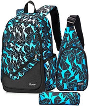 Zak da Spalle per Ragazzi, Grande Borsa per Scuola con Tasca per Laptop, Impermeabile, Set di Penne e Tasca per Pennarelli per Scuola Primaria o Secondaria, Blu, Large