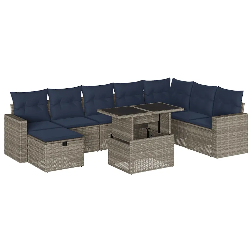 Set Divani da Giardino 9 pz con Cuscini Grigio in Polyrattan 3274871