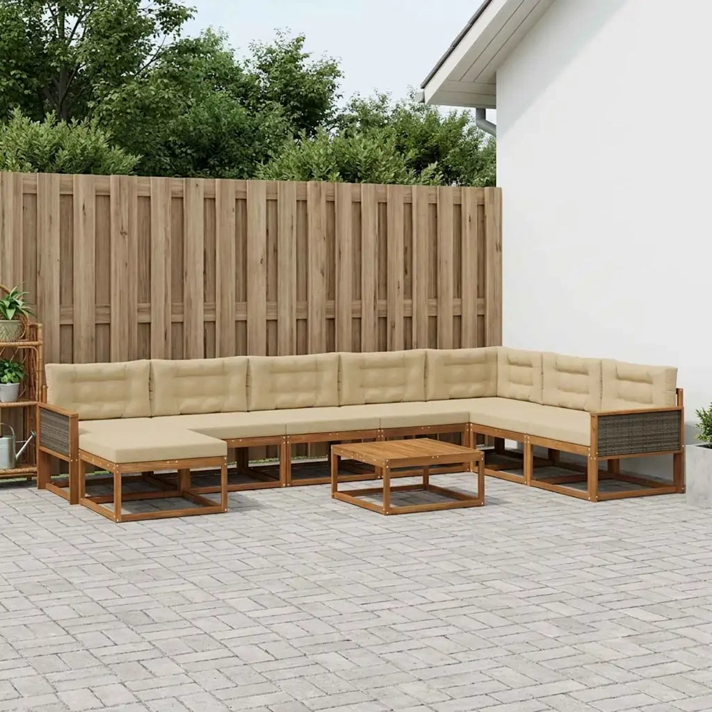 Set di divani da esterno con cuscino 9 pcs Naturale e Beige 3382821