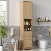 Armadietto da bagno con 3 cassetti, anta e 2 vani aperti, ripiano regolabile, in MDF naturale, 40 × 30 × 172 cm