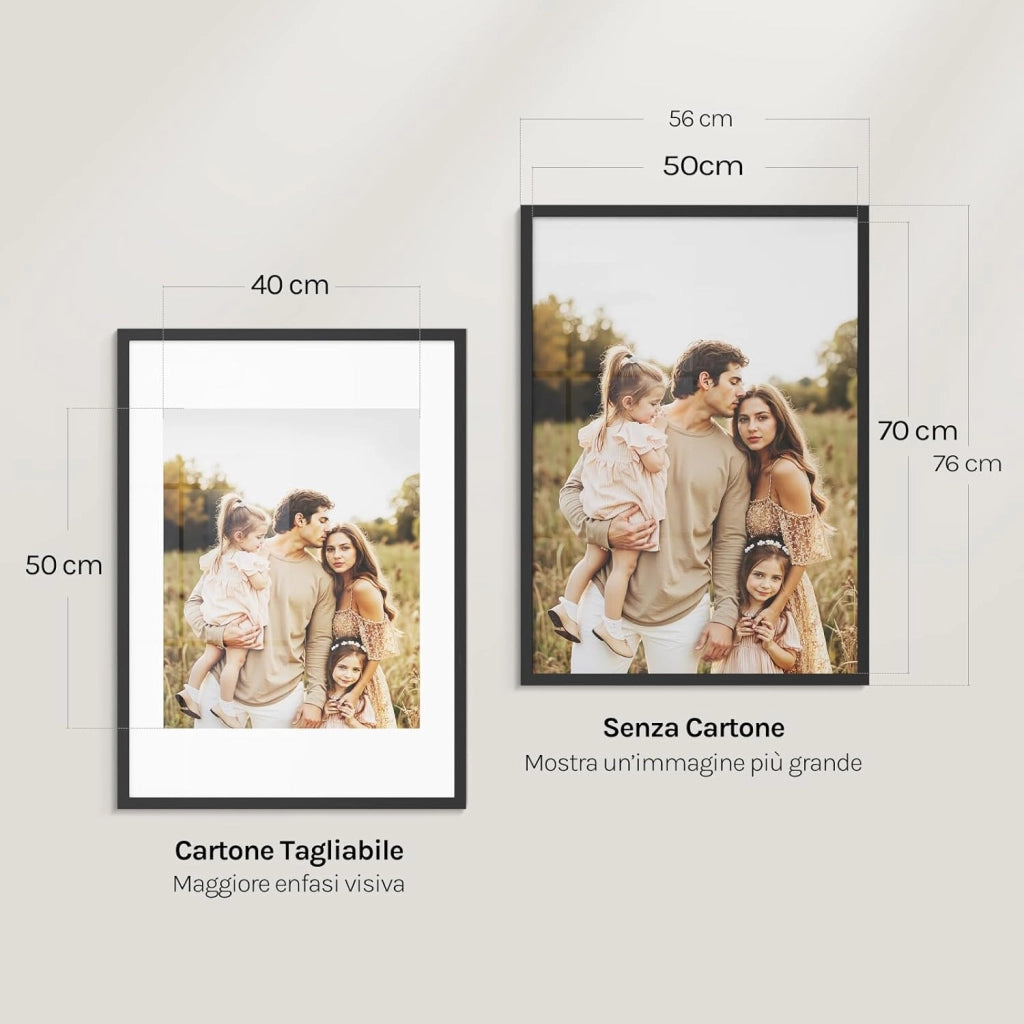 Set di 3 Cornici 50x70 cm con Passepartout, Portafoto in Orizzontale o Verticale, da Parete o Tavolo, in Legno MDF, Nero