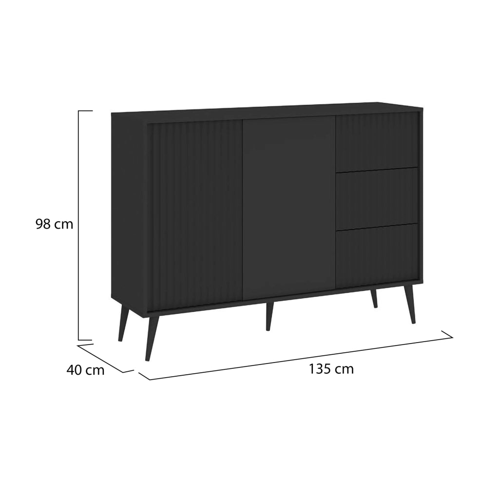Madia Lemosato, Credenza un Ripiano, 135x40x98h cm Nero Antracite