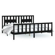 Letto matrimoniale | Letto per adulti | Giroletto con Testiera Nero Legno Massello di Pino 200x200 cm