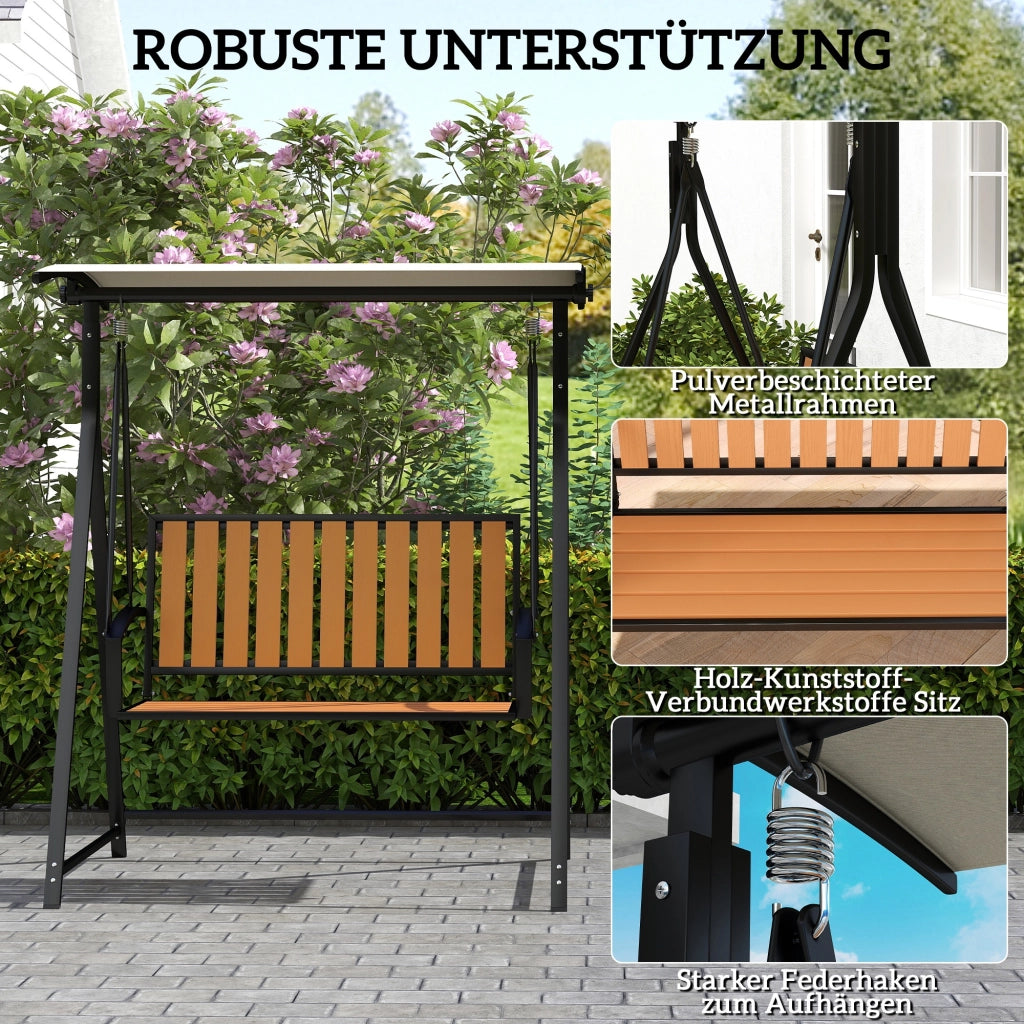 Altalena da giardino con tettoia regolabile, 2 posti ¨C zephmum ¨C nero, polyrattan, 142x112x162cm