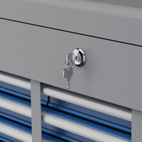 Cassetta Attrezzi con 6 Cassetti un Bauletto e 2 Chiavi 60x26x34 cm in Acciaio Blu