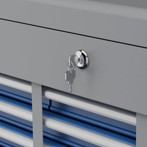 Cassetta Attrezzi con 6 Cassetti un Bauletto e 2 Chiavi 60x26x34 cm in Acciaio Blu