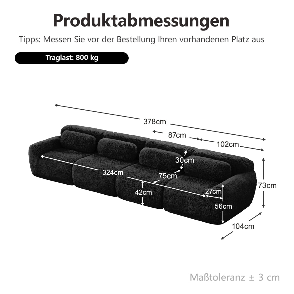 Divano Modulare ad Angolo con Design Ergonomico e Base Antiscivolo, in Peluche, Nero