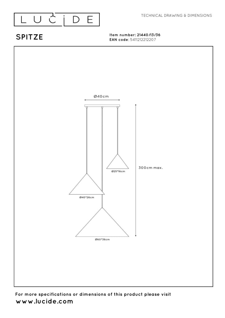 Lampada a sospensione SPITZE 3 luci E27 grigio nero Lucide