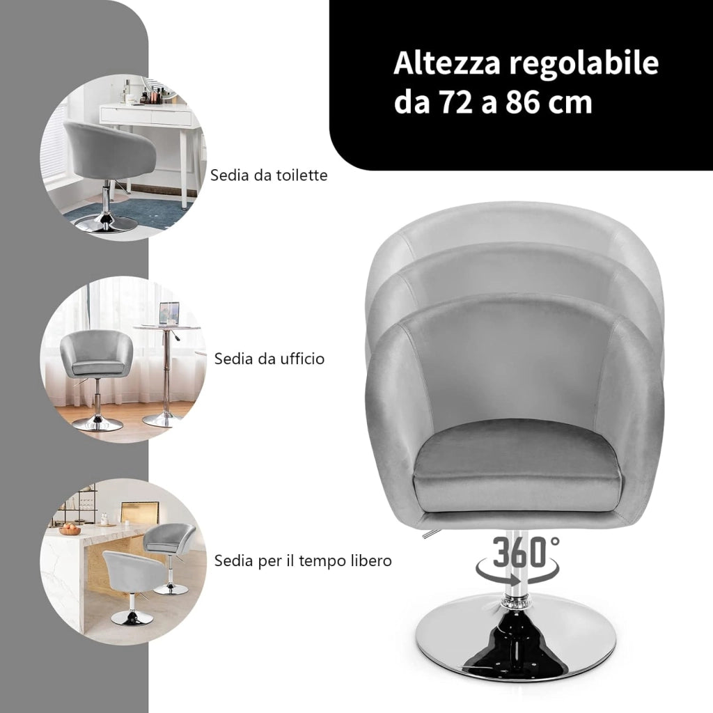 Sgabelli da Bar Girevole in Velluto, Sgabelli Cucina Moderni Design Alte con Schienale, Sedia Rotondo Regolabile in Altezza, con Braccioli, per Cucina Ufficio Bar (Grigio)